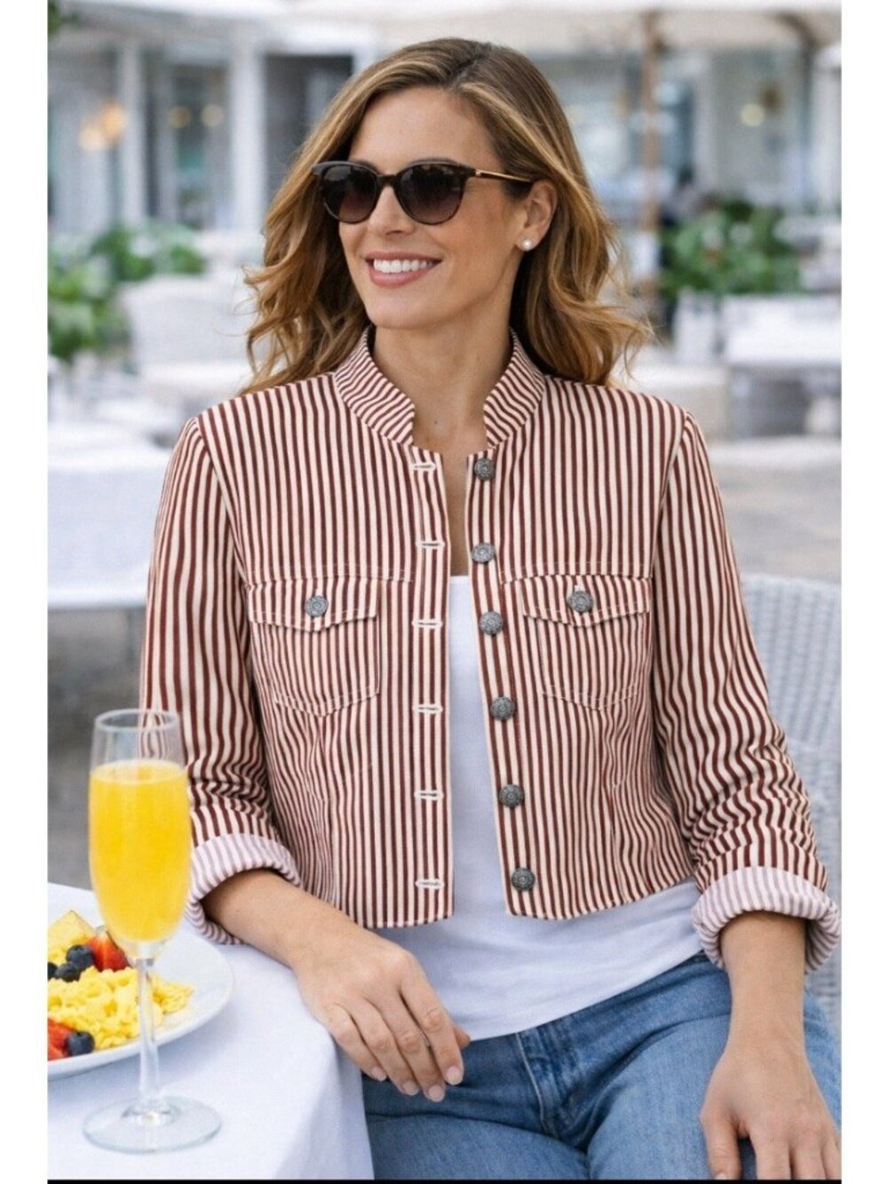 Scarva Women Crop Jacket Size 42  (US 10) Made In Europe Bengal striped